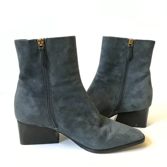 Marion Parke Pauline Boots Ankle Booties Womens 37.5 7.5 Smoke Blue Suede Shoes